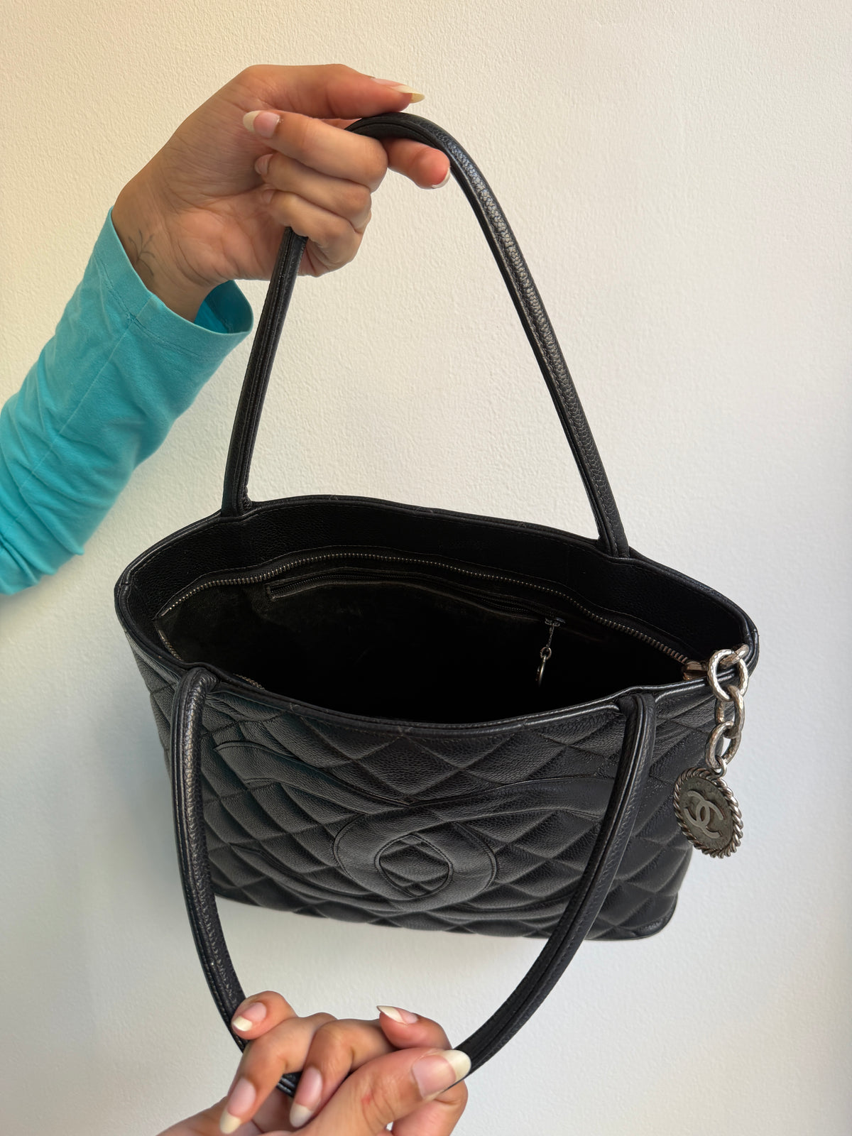 Chanel Black Quilted Caviar Medallion Tote