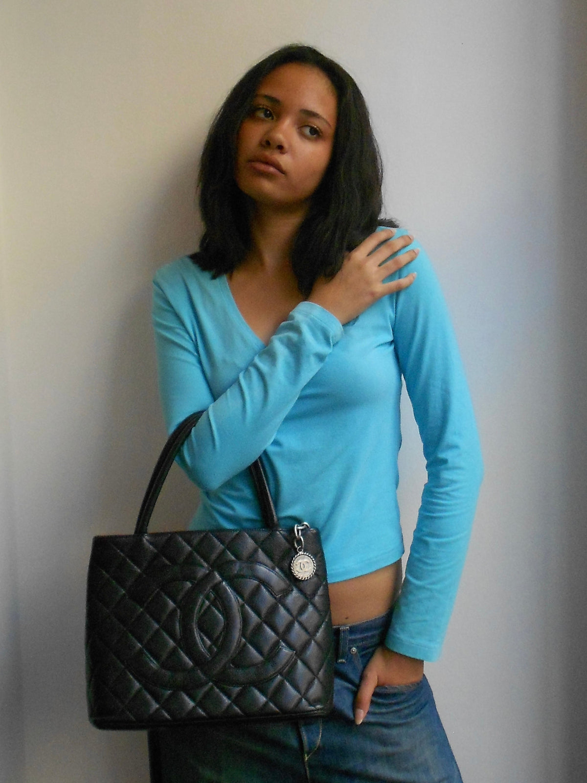 Chanel Black Quilted Caviar Medallion Tote