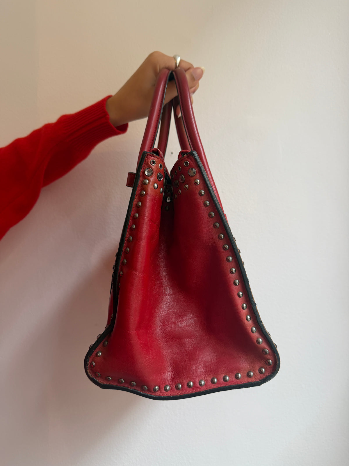 Prada Red Studded Twin Pocket Tote