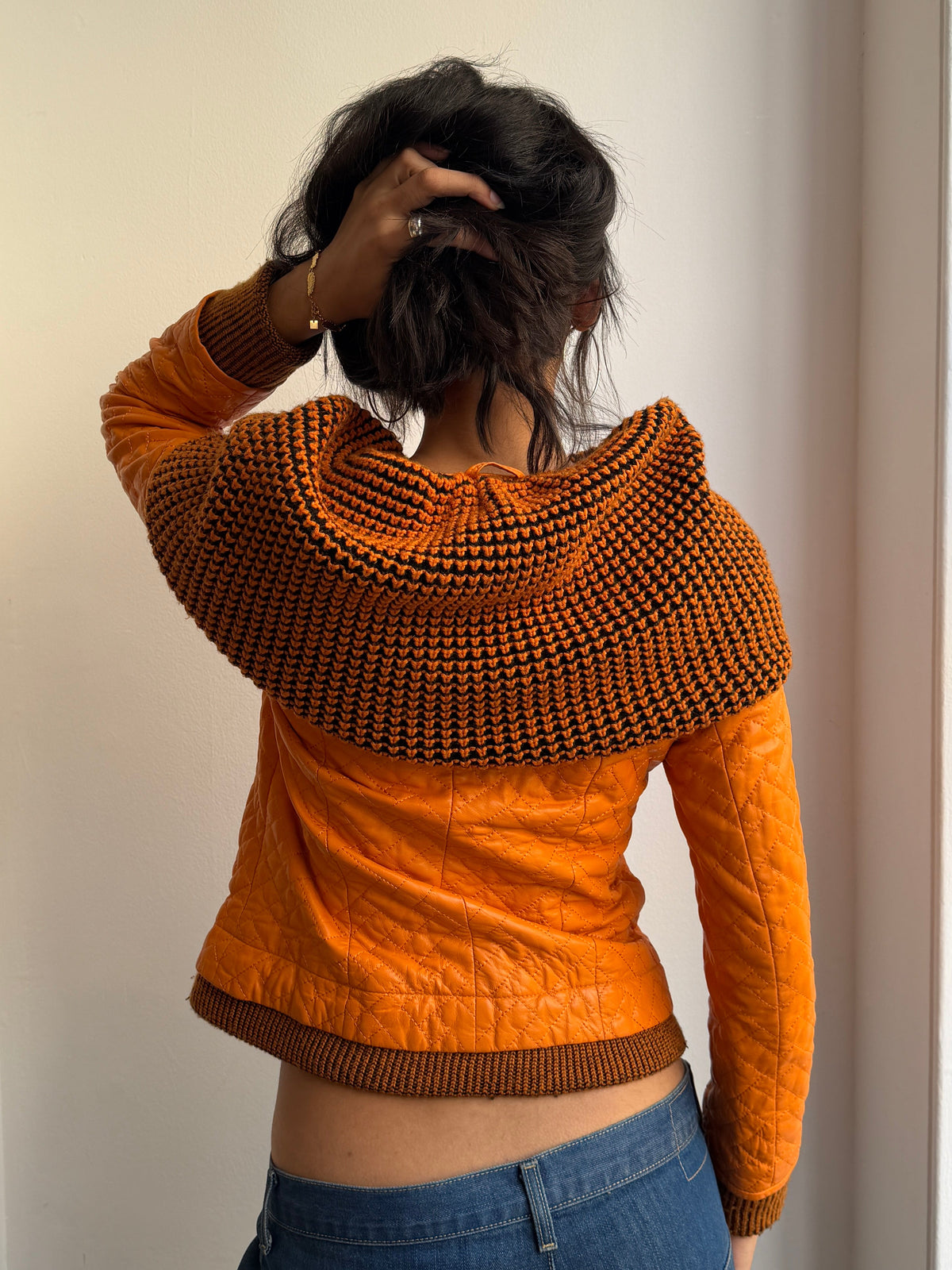 Orange Quilted Leather Jacket