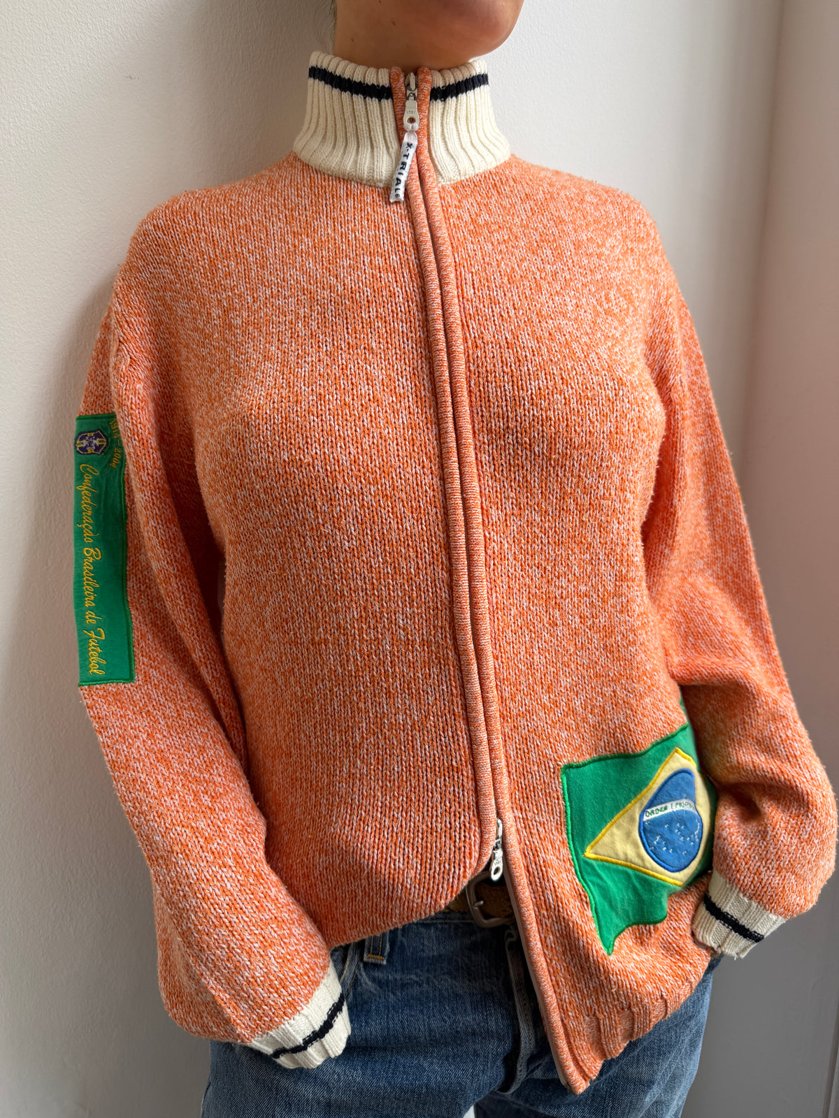 Brazil Orange Knit Zip Up