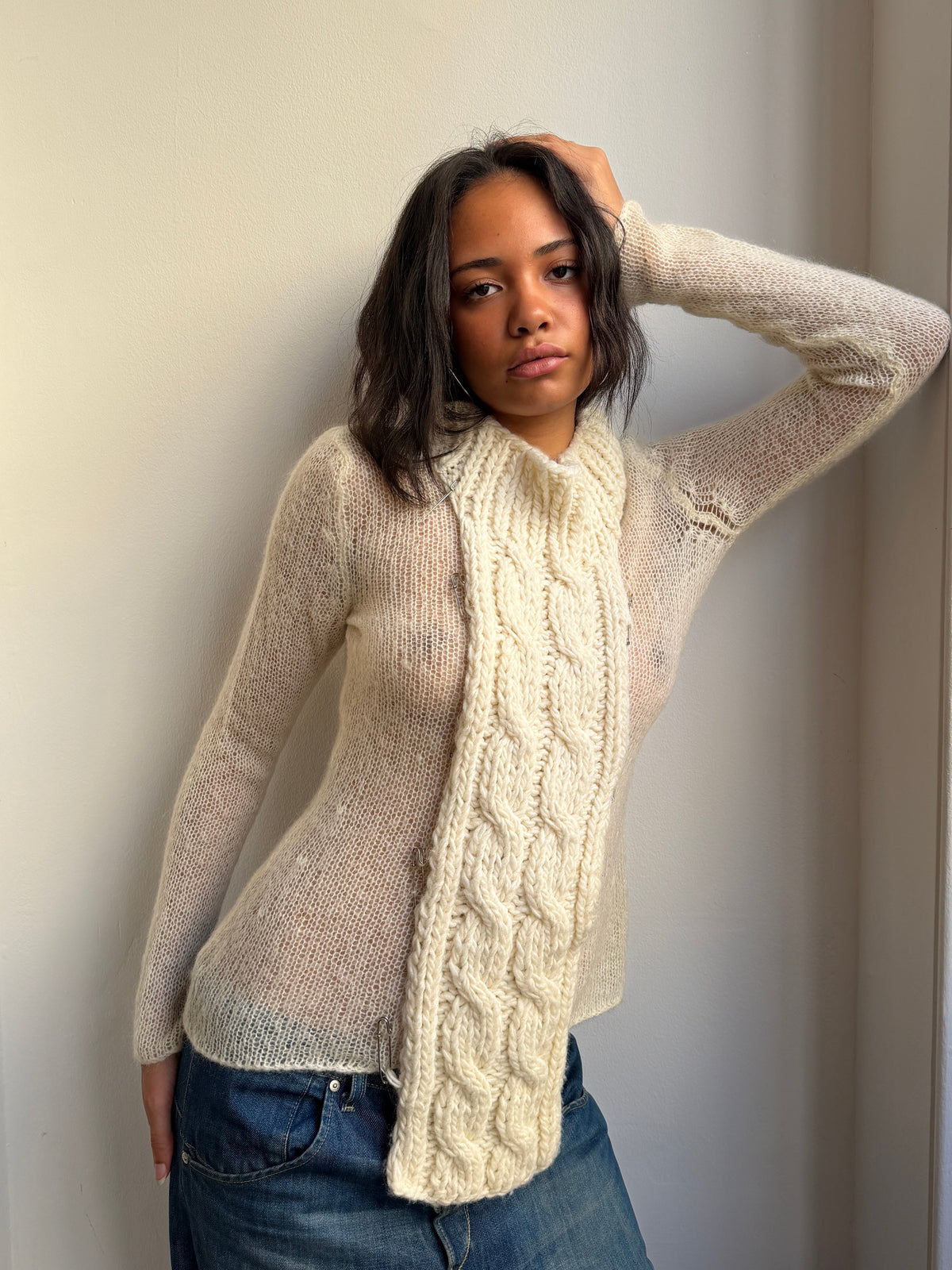 Cream Mohair Safety Pin Jumper