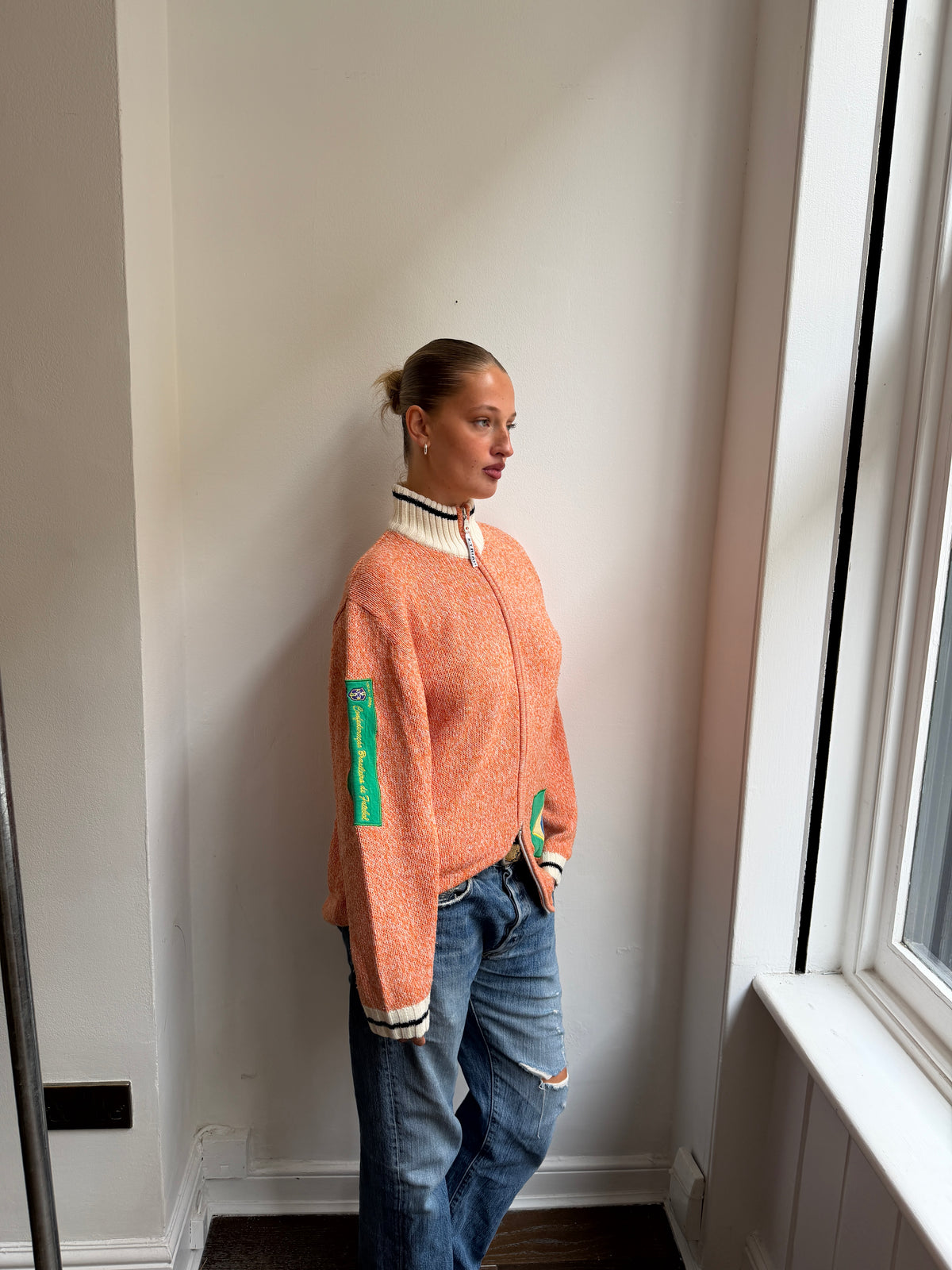 Brazil Orange Knit Zip Up