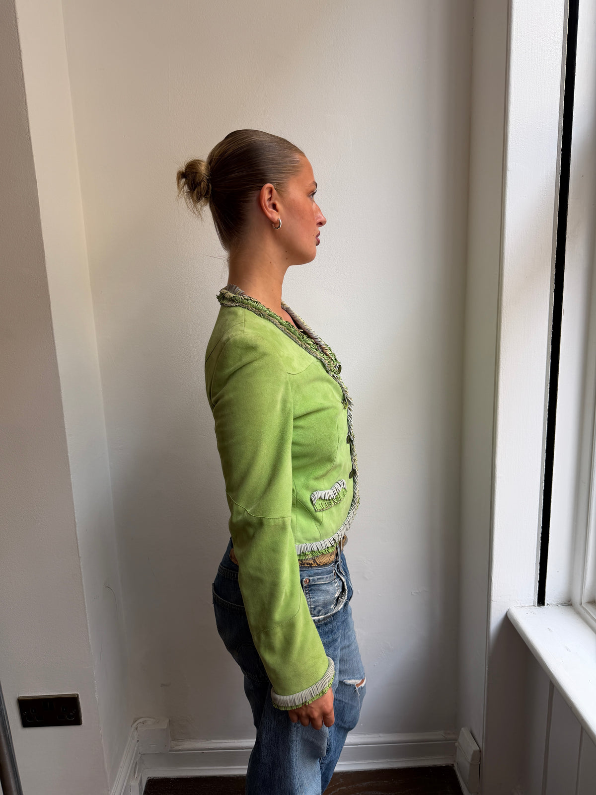 Walter Leder Suede Green Fringe Trim Jacket