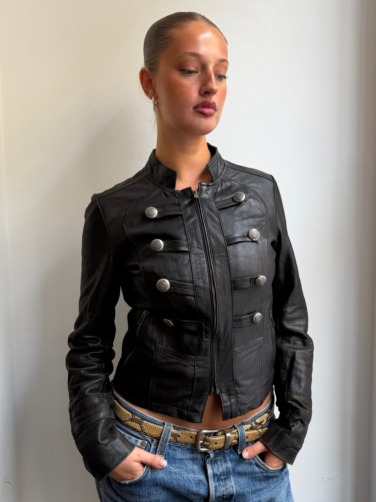Black Leather Military Jacket