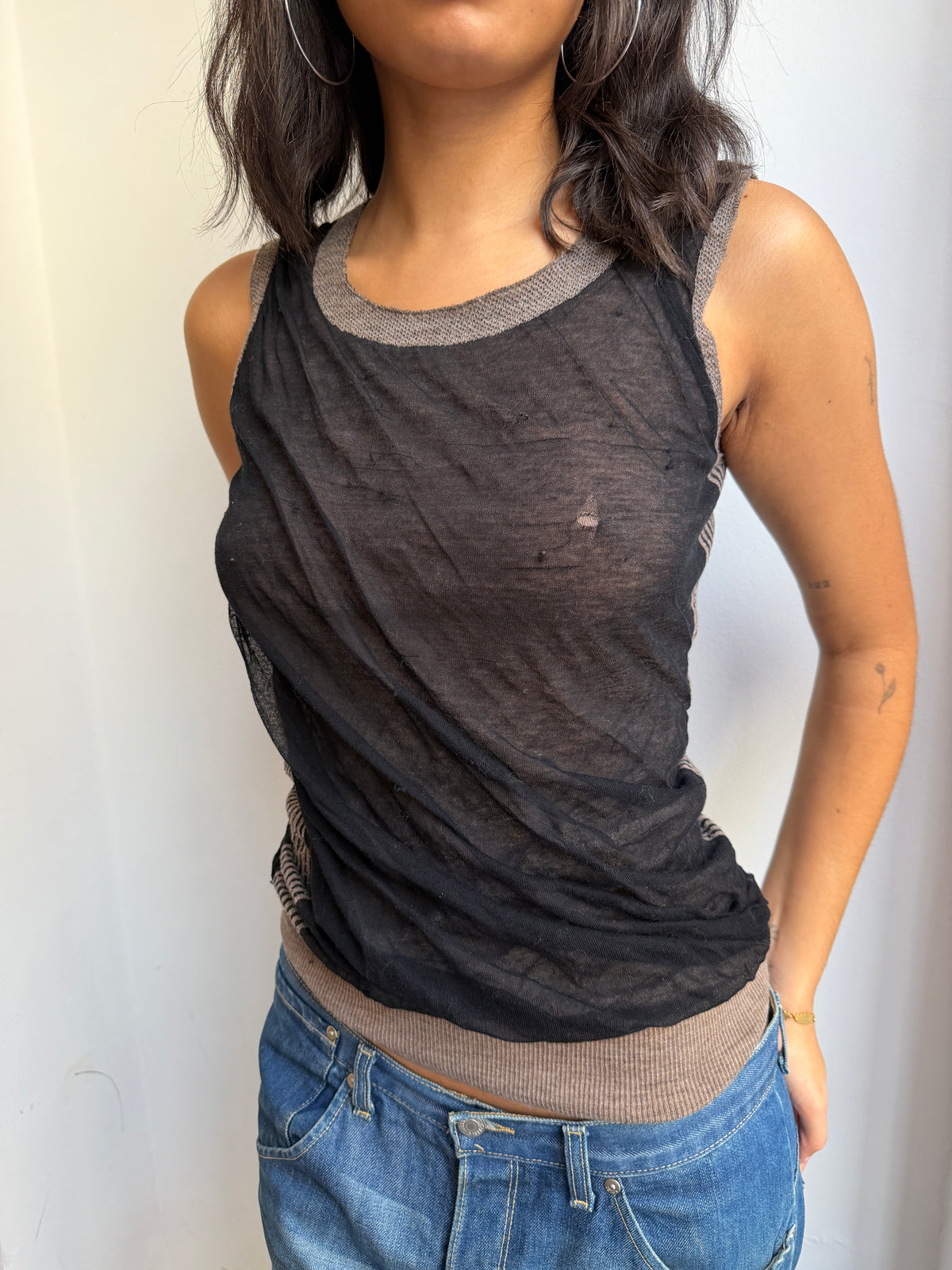 Blue Deep Double Layer Knit Tank