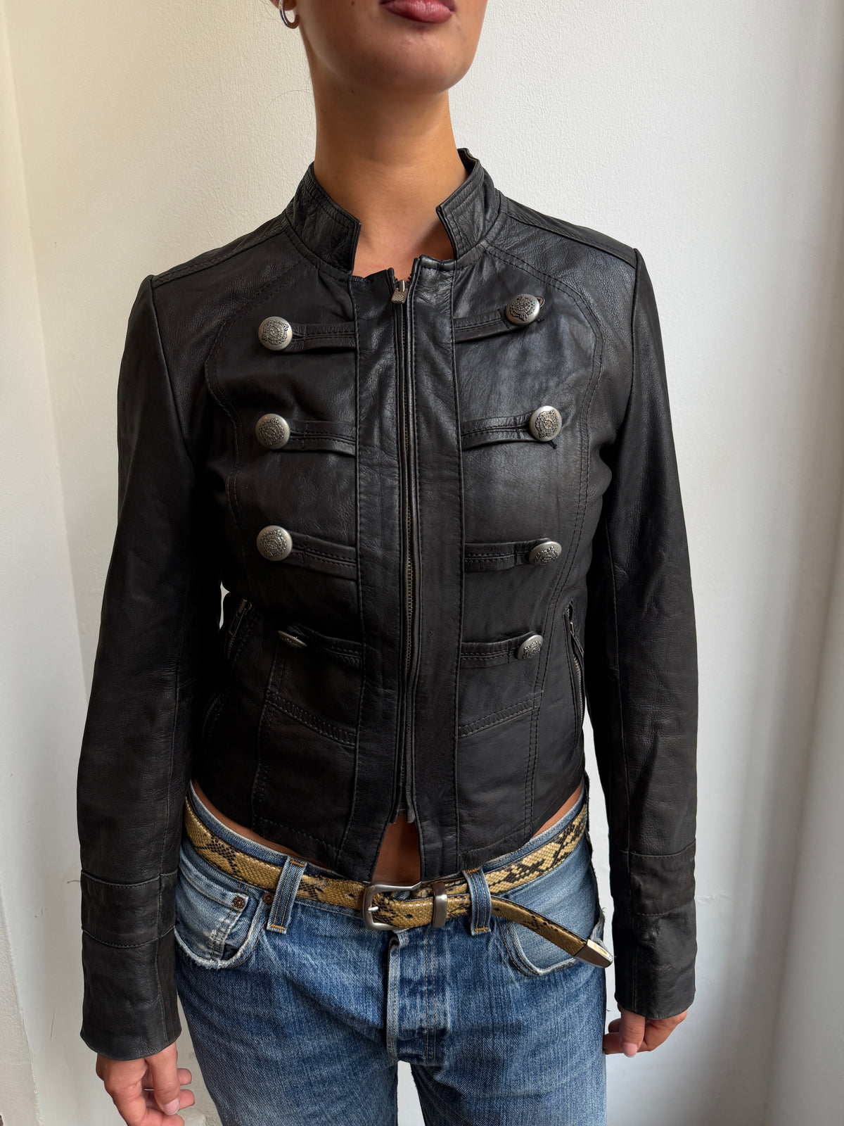 Black Leather Military Jacket