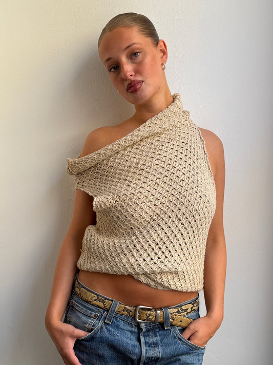 Beige Wide Neck Knit Top