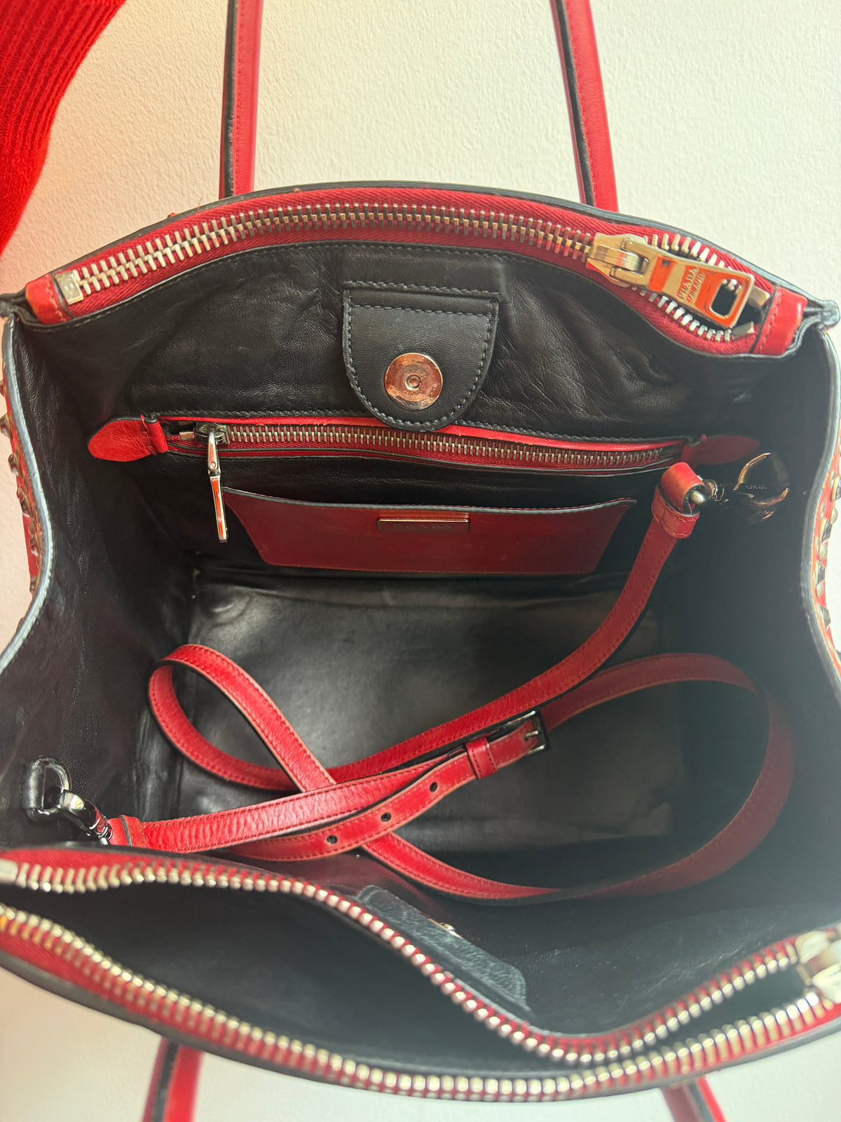 Prada Red Studded Twin Pocket Tote