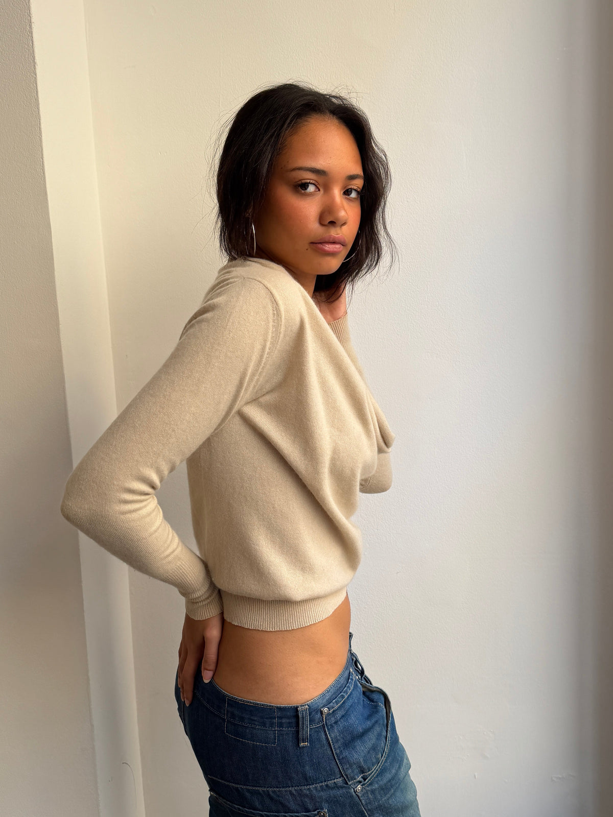 Nude Cashmere Cowl Neck Long Sleeve Top