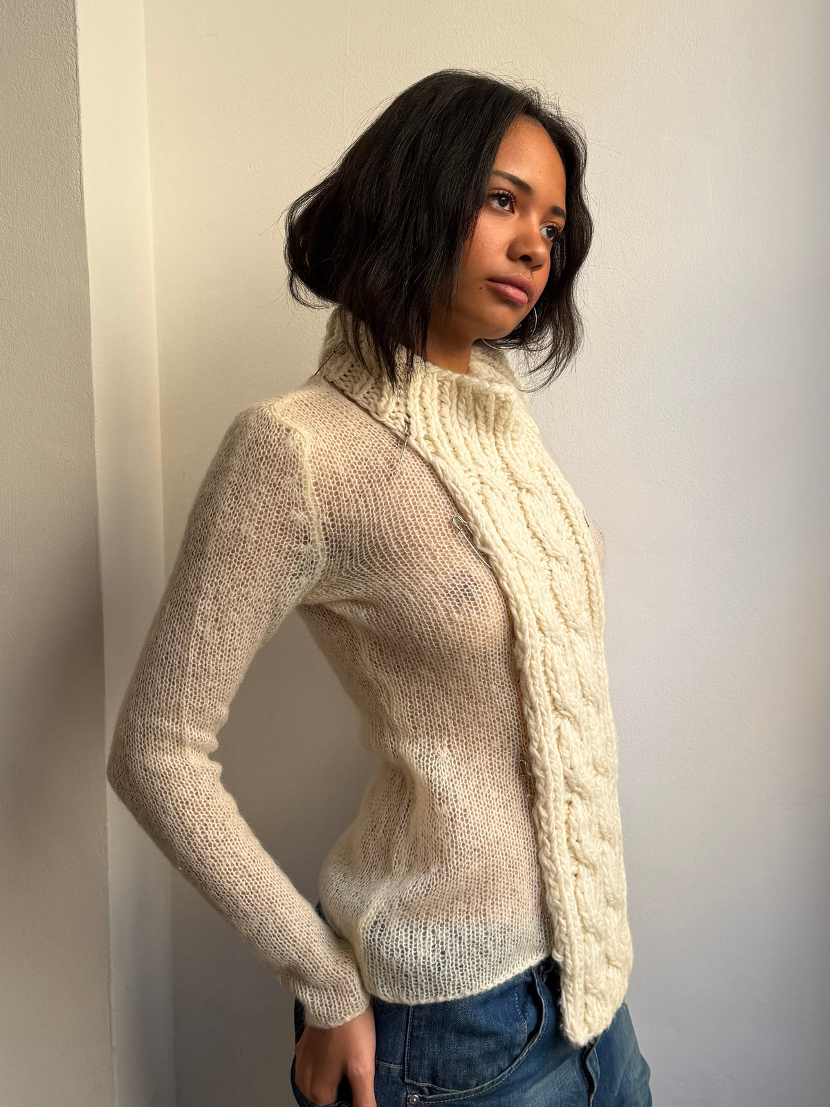 Cream Mohair Safety Pin Jumper
