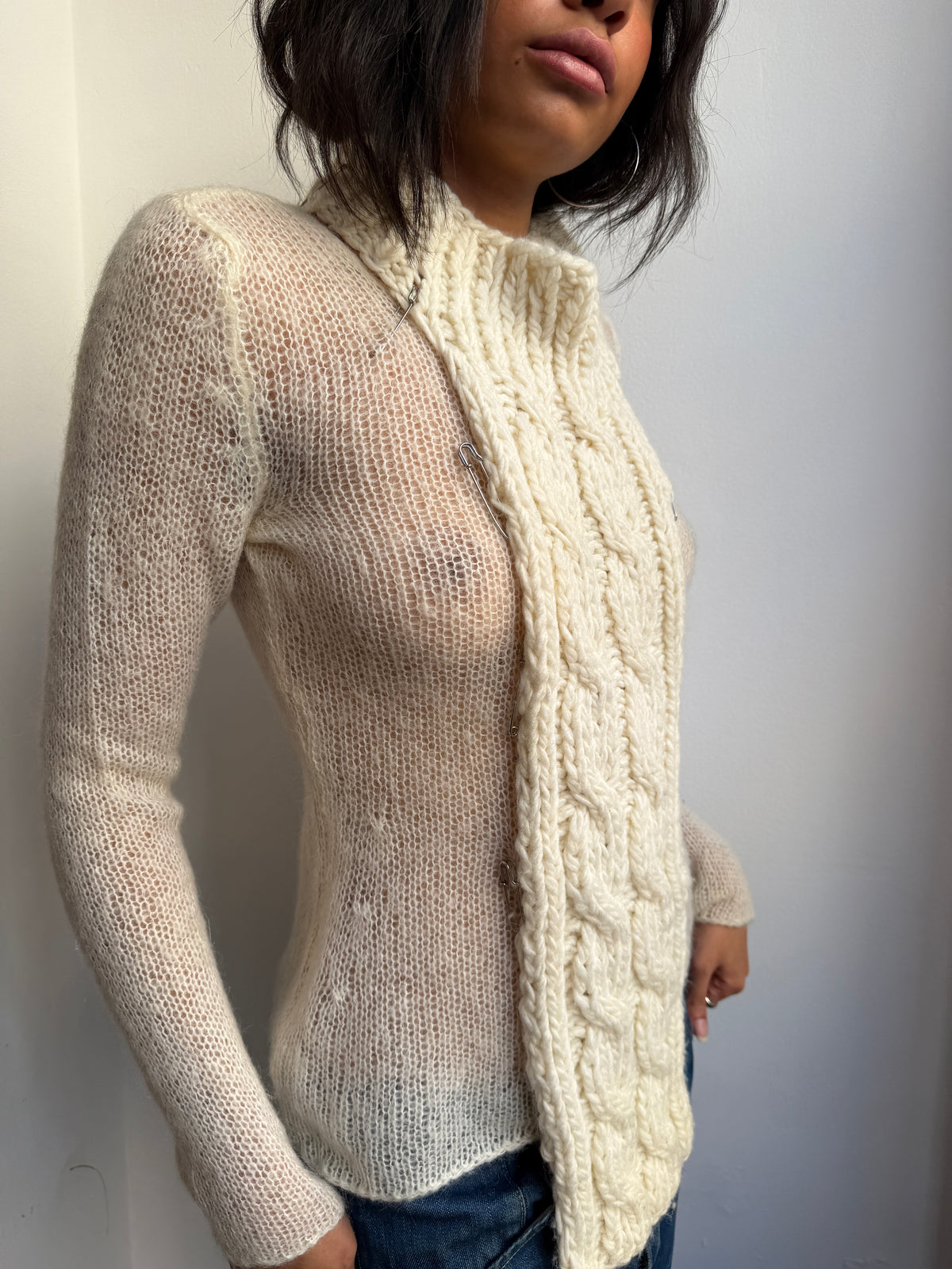 Cream Mohair Safety Pin Jumper