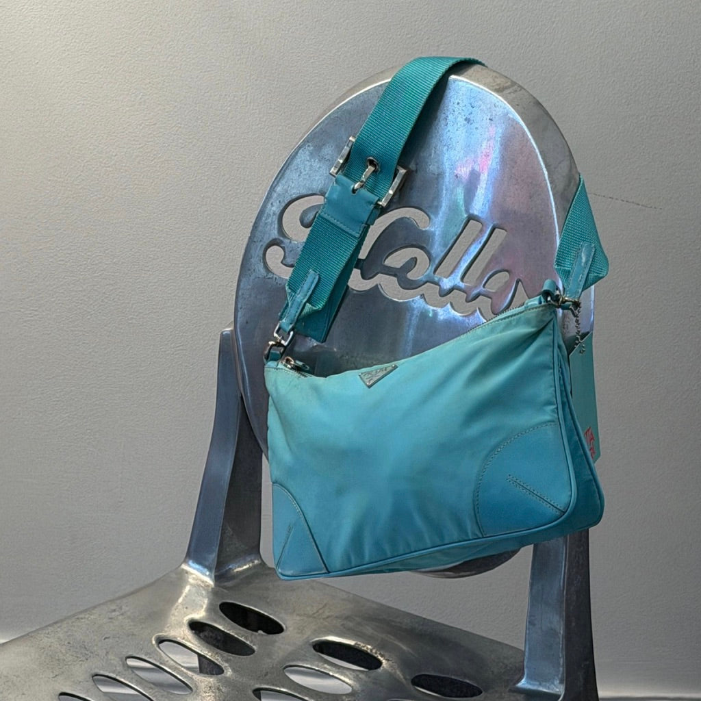Prada Blue Tessuto Nylon With Saffiano Leather Trim Bag