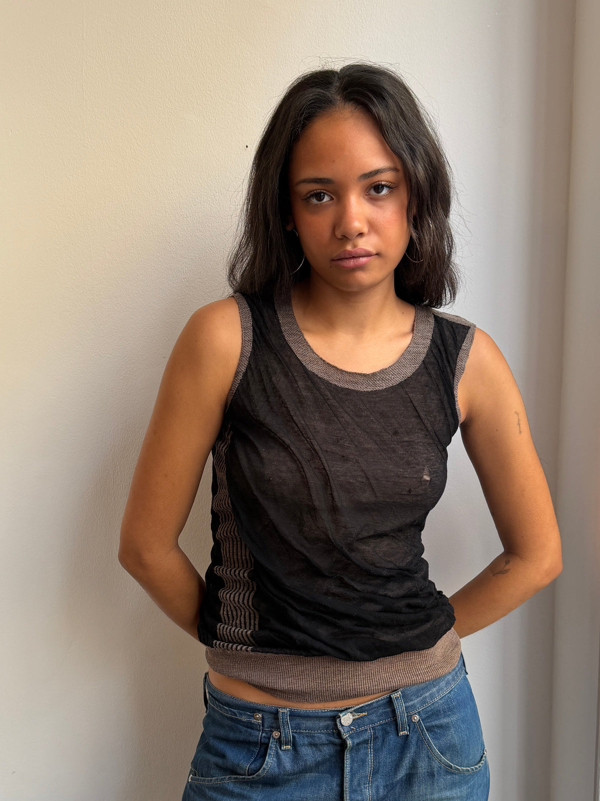 Blue Deep Double Layer Knit Tank