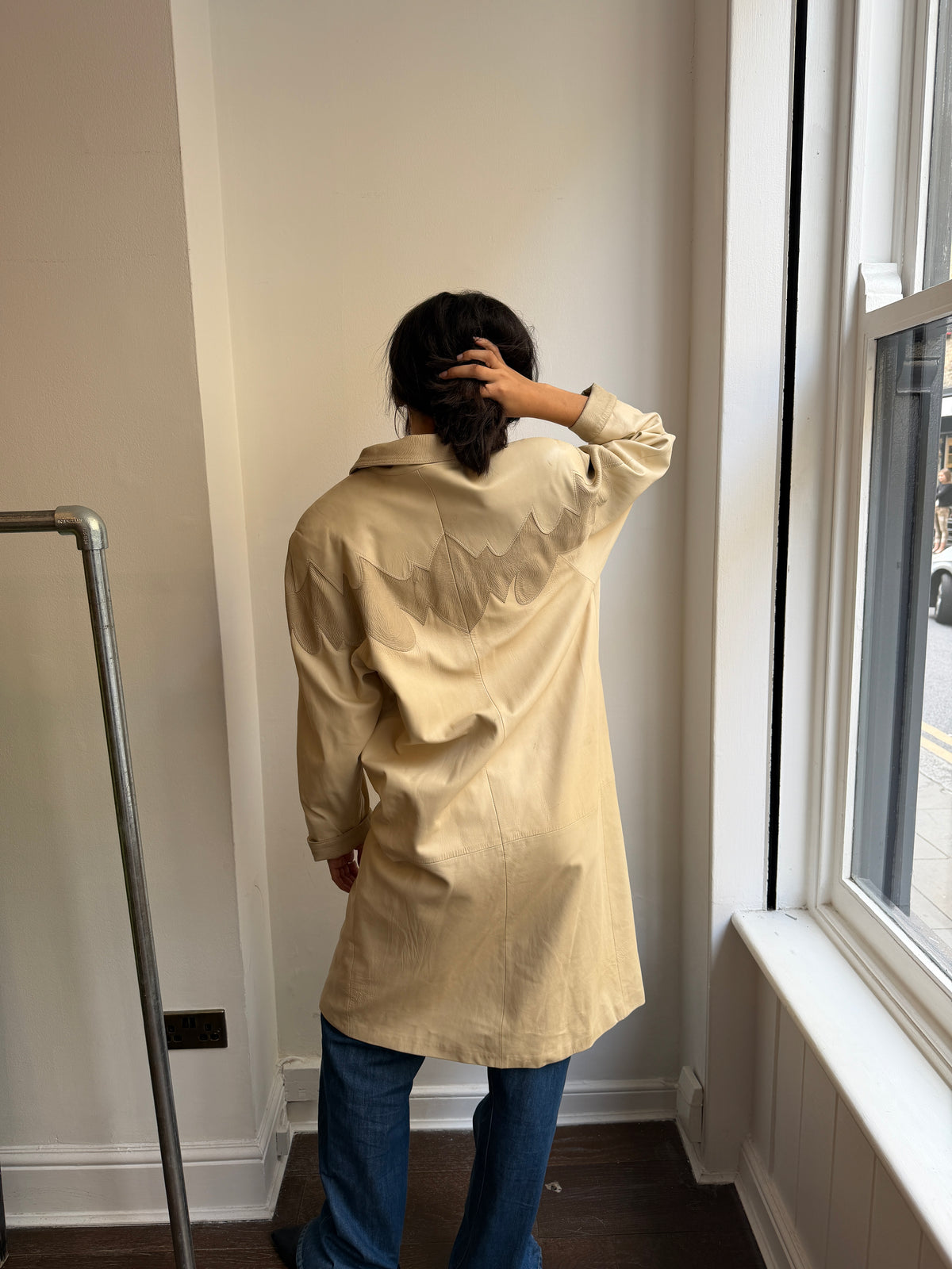 1980's Cream Maxi Leather Jacket