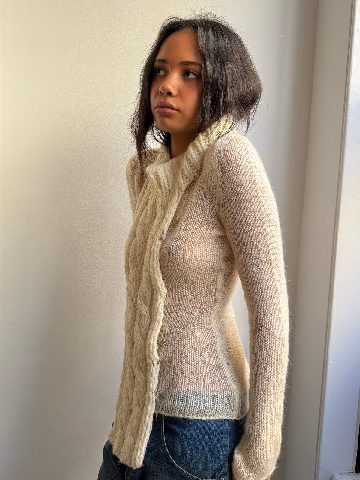Cream Mohair Safety Pin Jumper