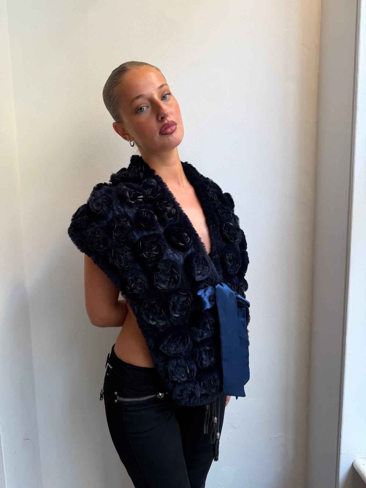 Navy Rosette Capelet