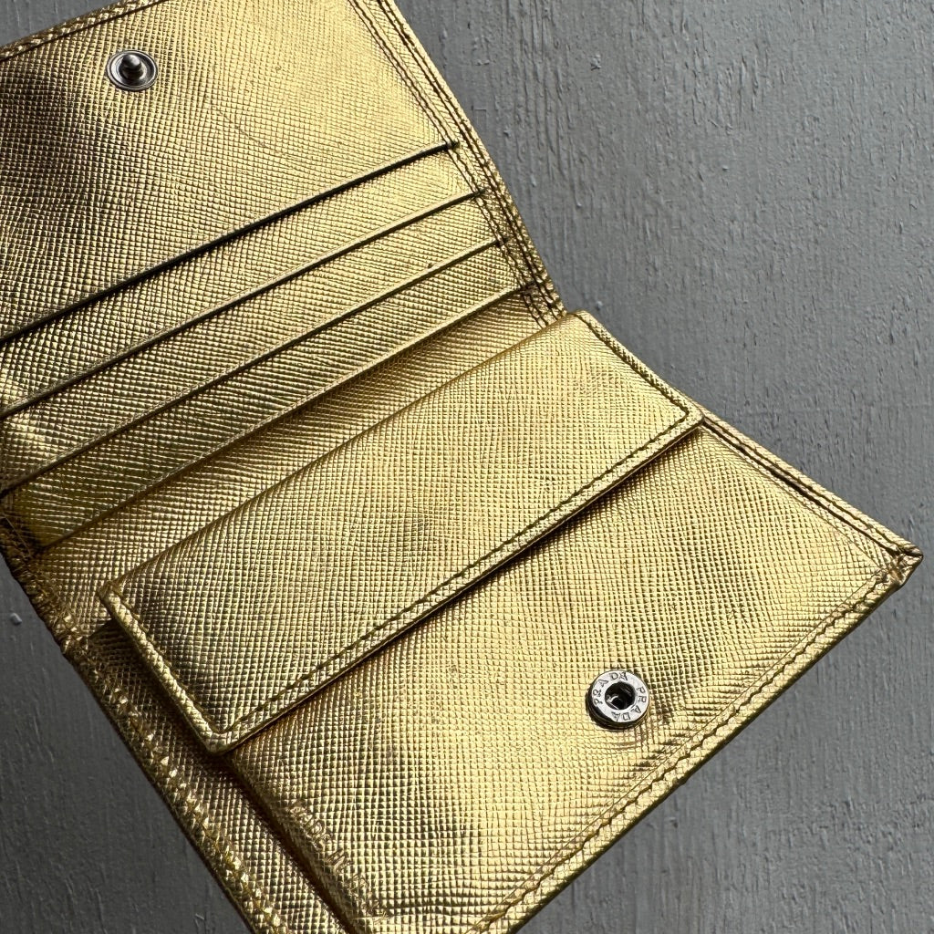 Prada Saffiano Leather Gold Wallet