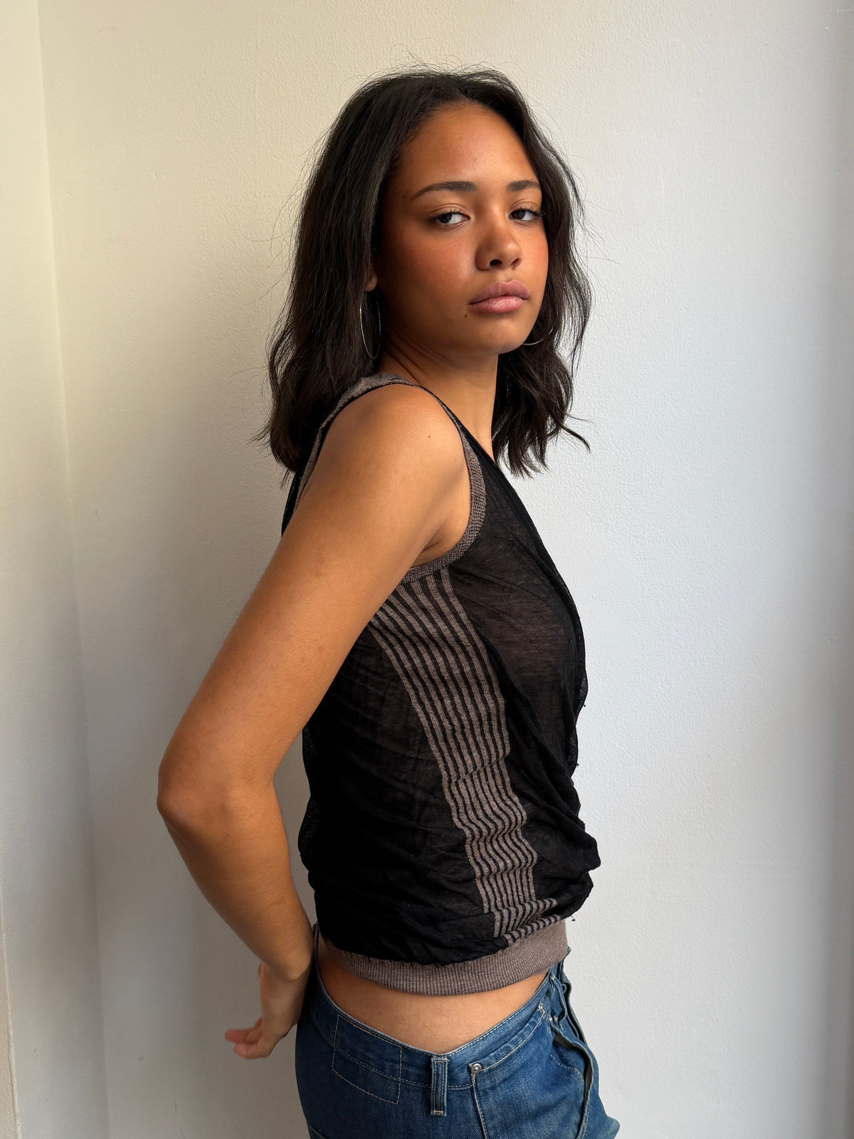Blue Deep Double Layer Knit Tank