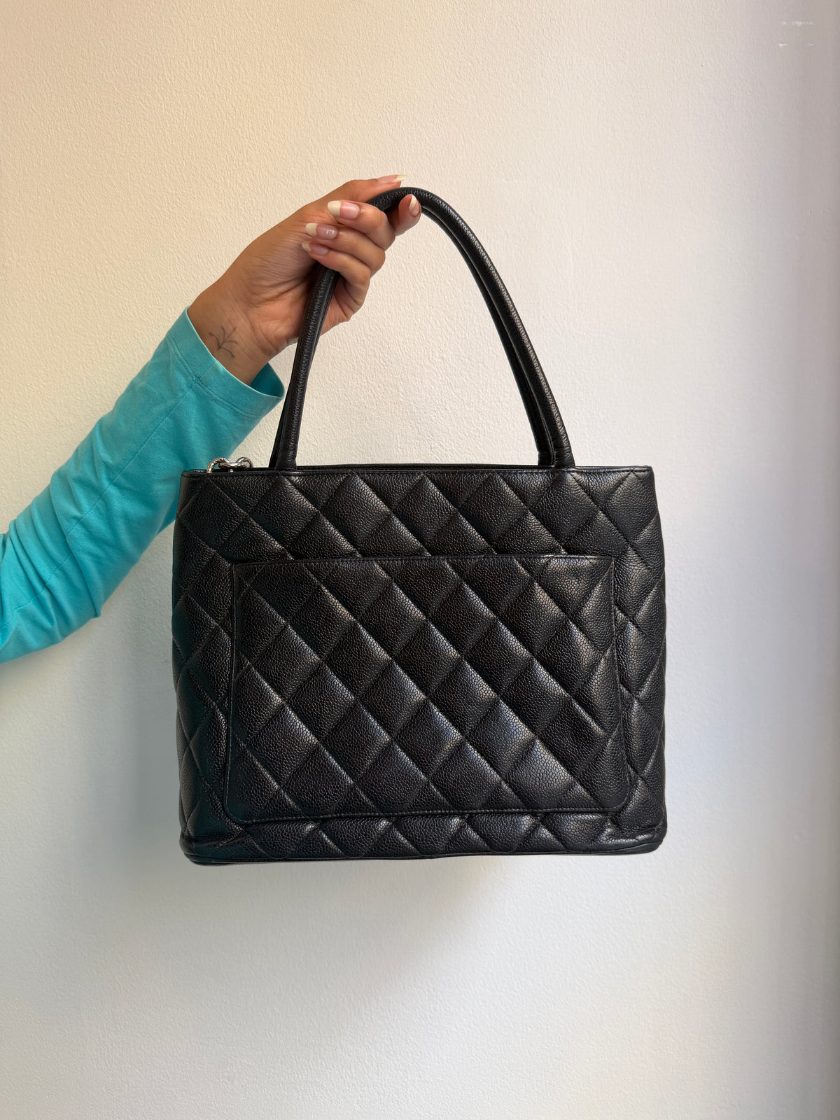 Chanel Black Quilted Caviar Medallion Tote