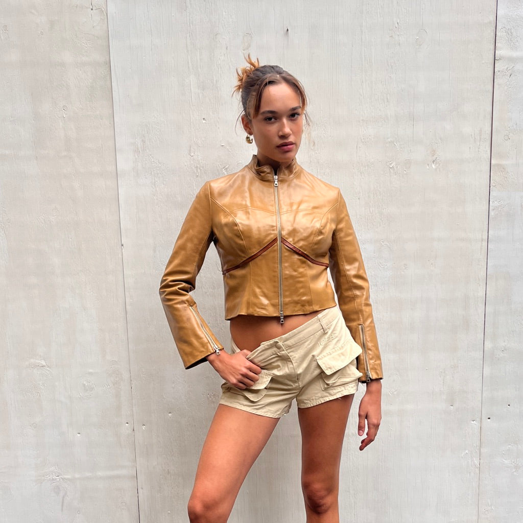 Tan Sculpted Leather Jacket