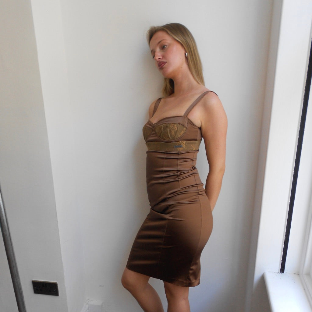 Galliano Brown Midi Dress