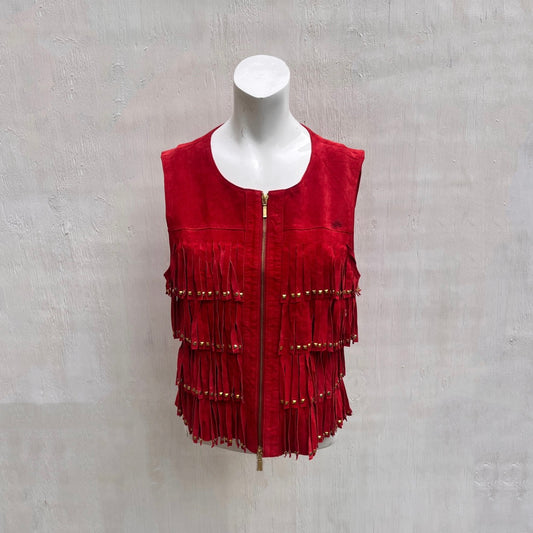 Red Suede Fringe Gilet