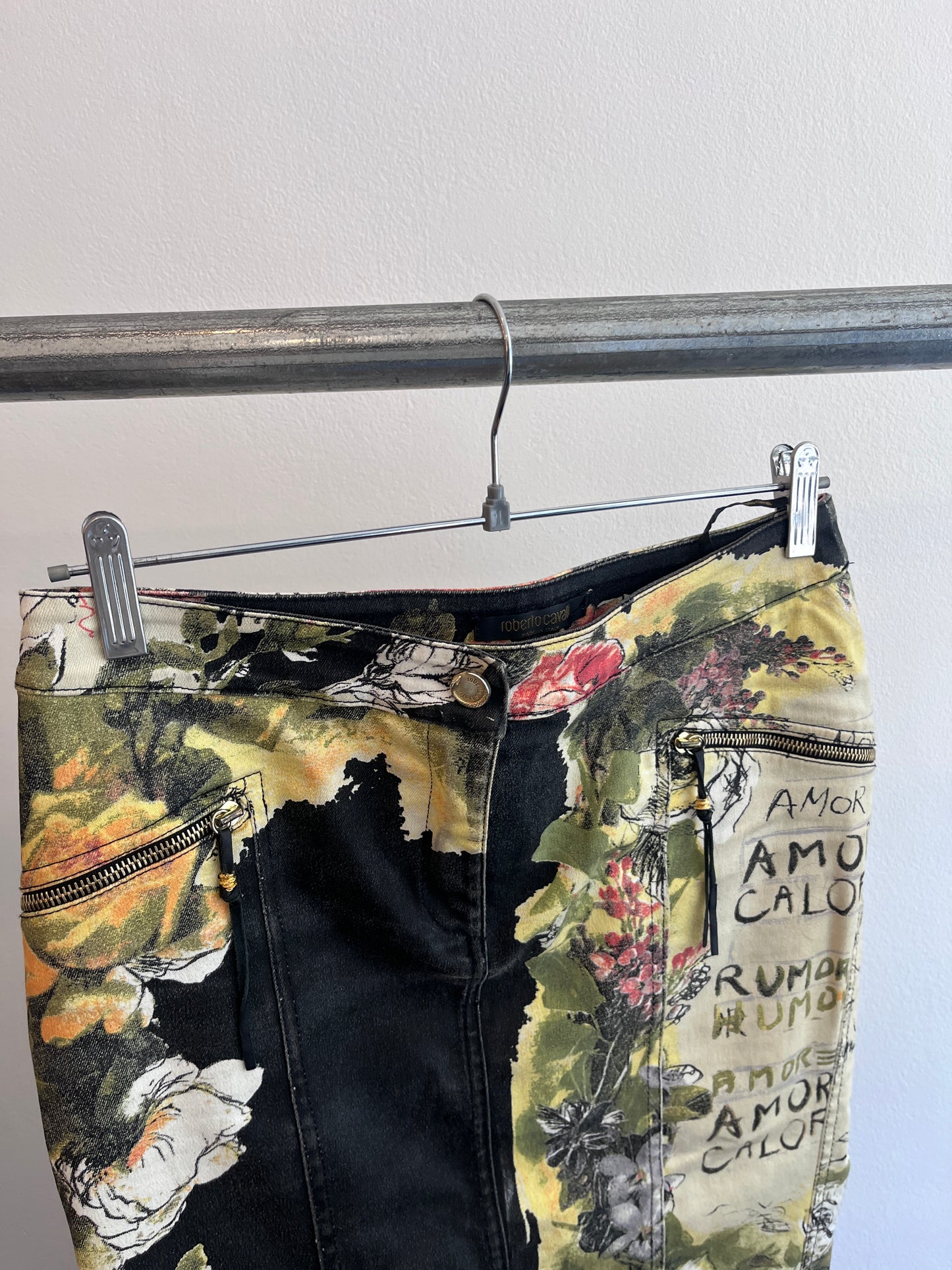 Roberto Cavalli Black Floral Skirt