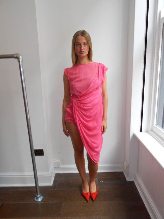 Pink Sheer Silk Ruched Dress