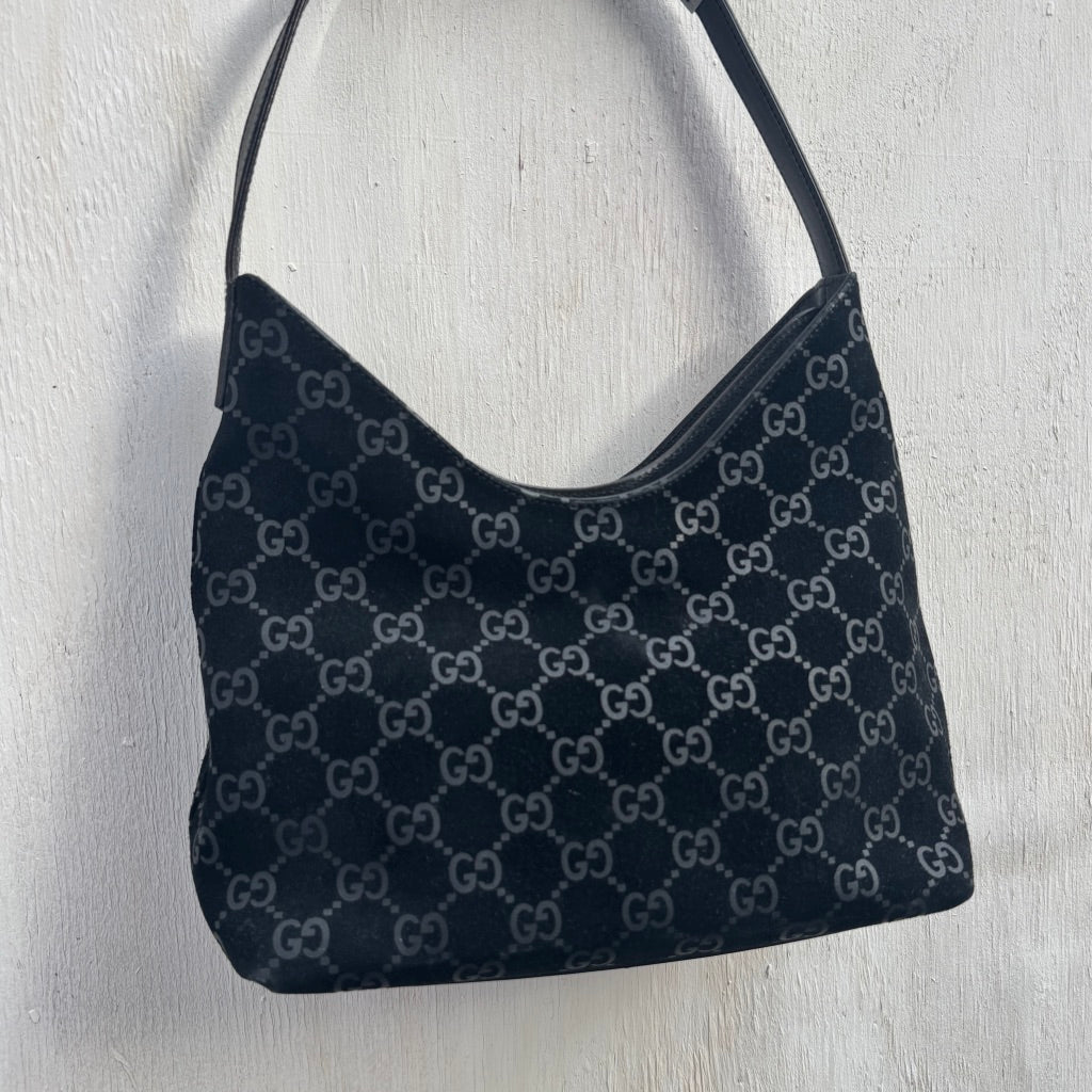 Gucci Suede Monogram Hobo Bag