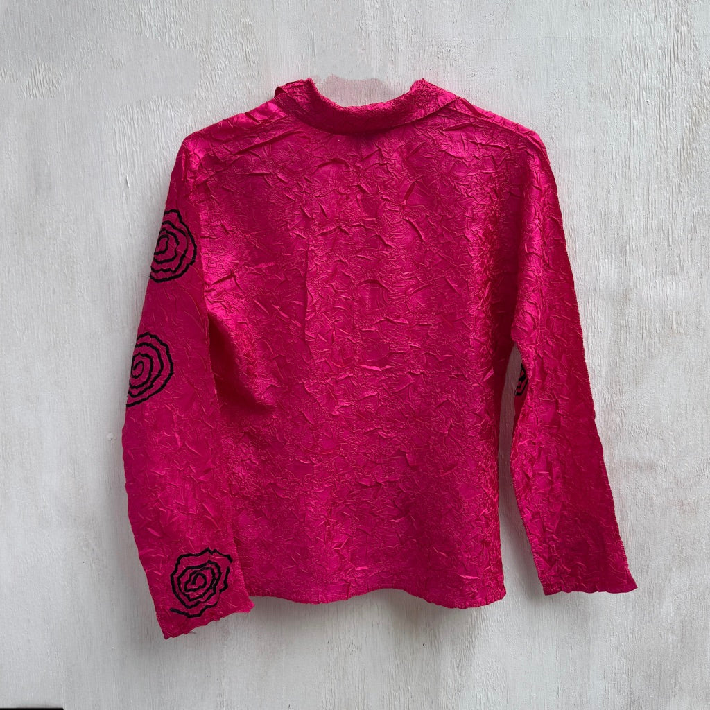 90's Hot Pink Crinckle Swirl  Shirt