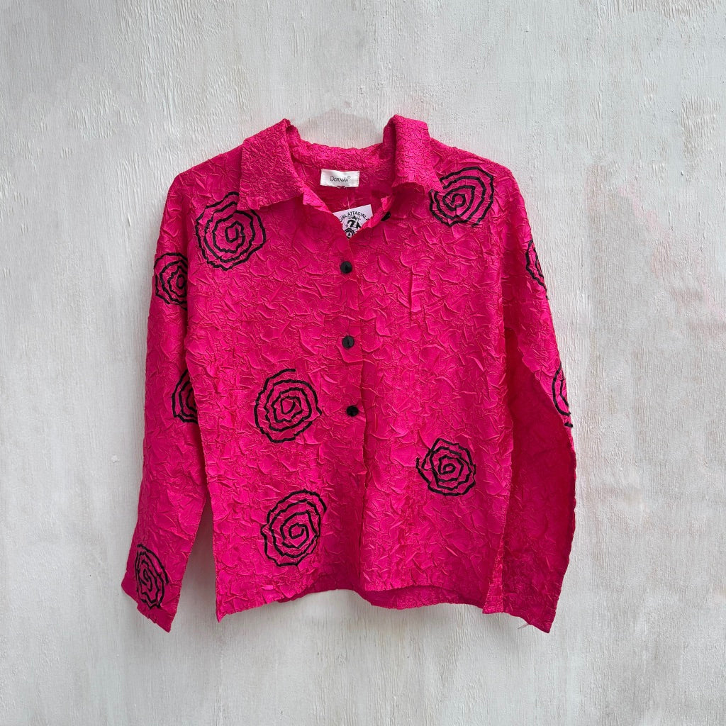 90's Hot Pink Crinckle Swirl  Shirt
