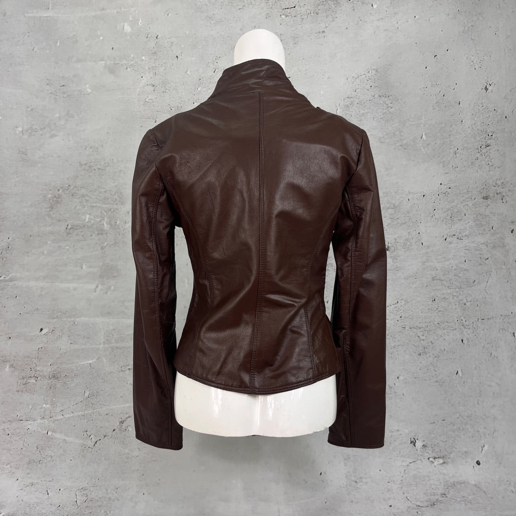 Brown Cowl Neck Leather Jacket