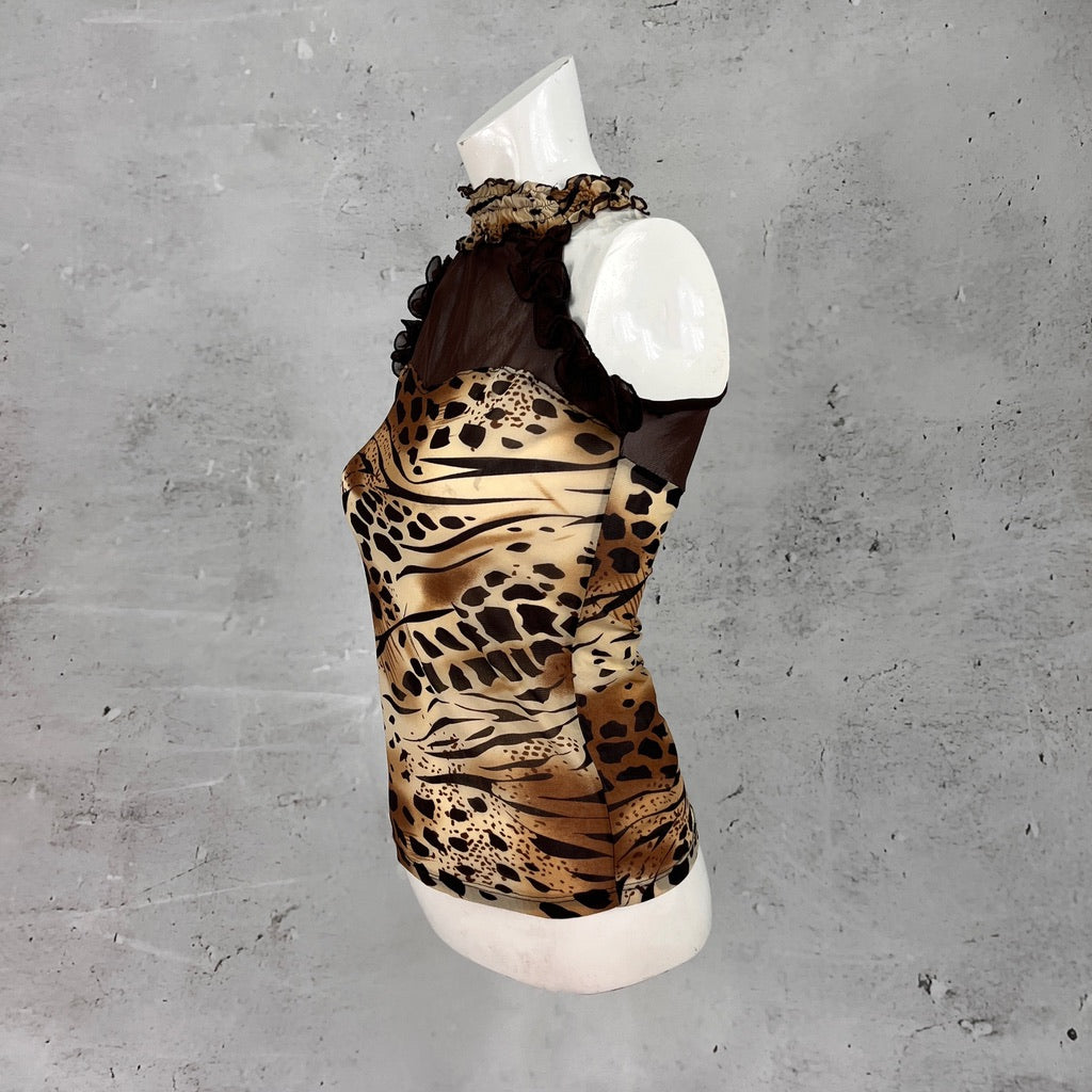90's Brown Animal Mesh Top