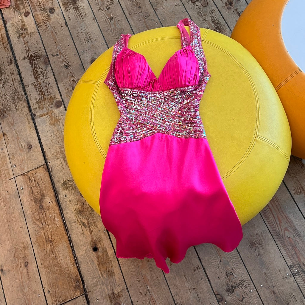Pink Embellished Silk Mini Dress
