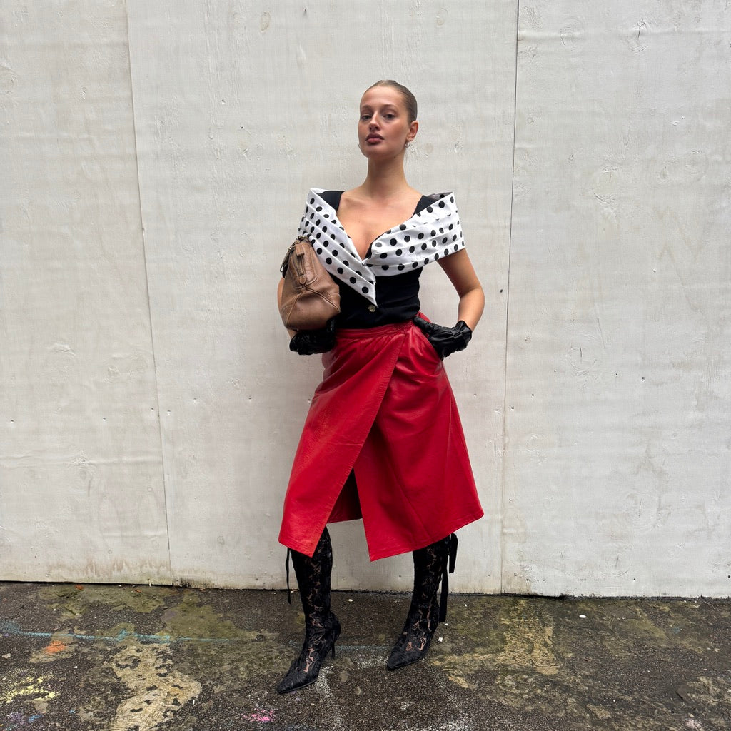 Red Leather Midi skirt