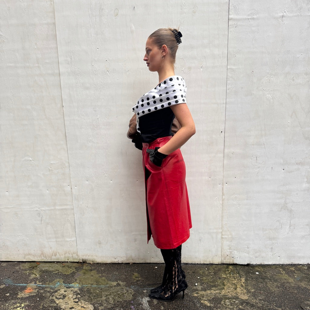 Red Leather Midi skirt
