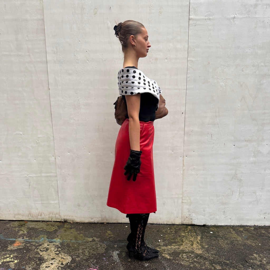 Red Leather Midi skirt