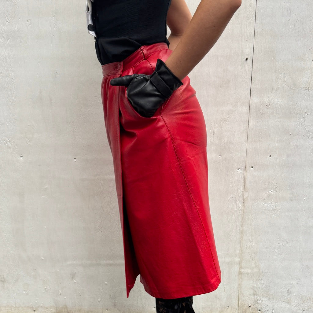 Red Leather Midi skirt