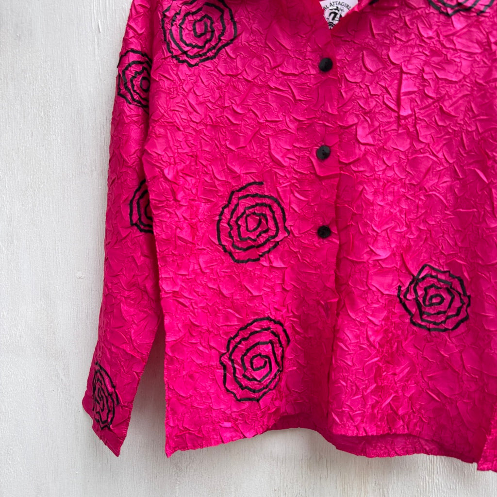 90's Hot Pink Crinckle Swirl  Shirt