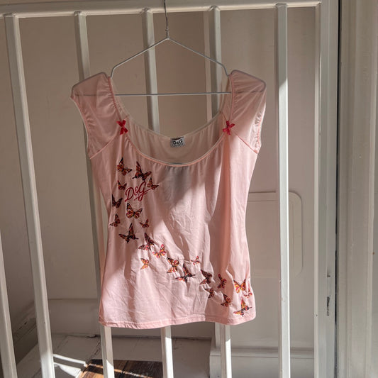 Dolce & Gabbana Pink Mesh Butterfly Top