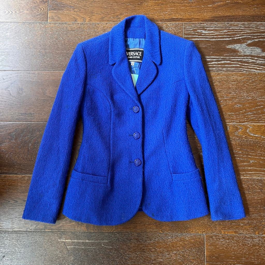 Versace Jeans Couture Textured Cobalt Blue Blazer