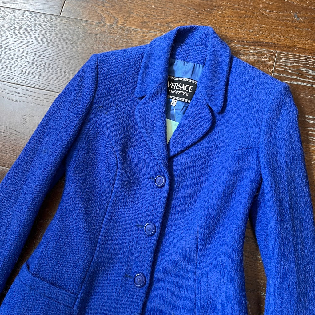 Versace Jeans Couture Textured Cobalt Blue Blazer