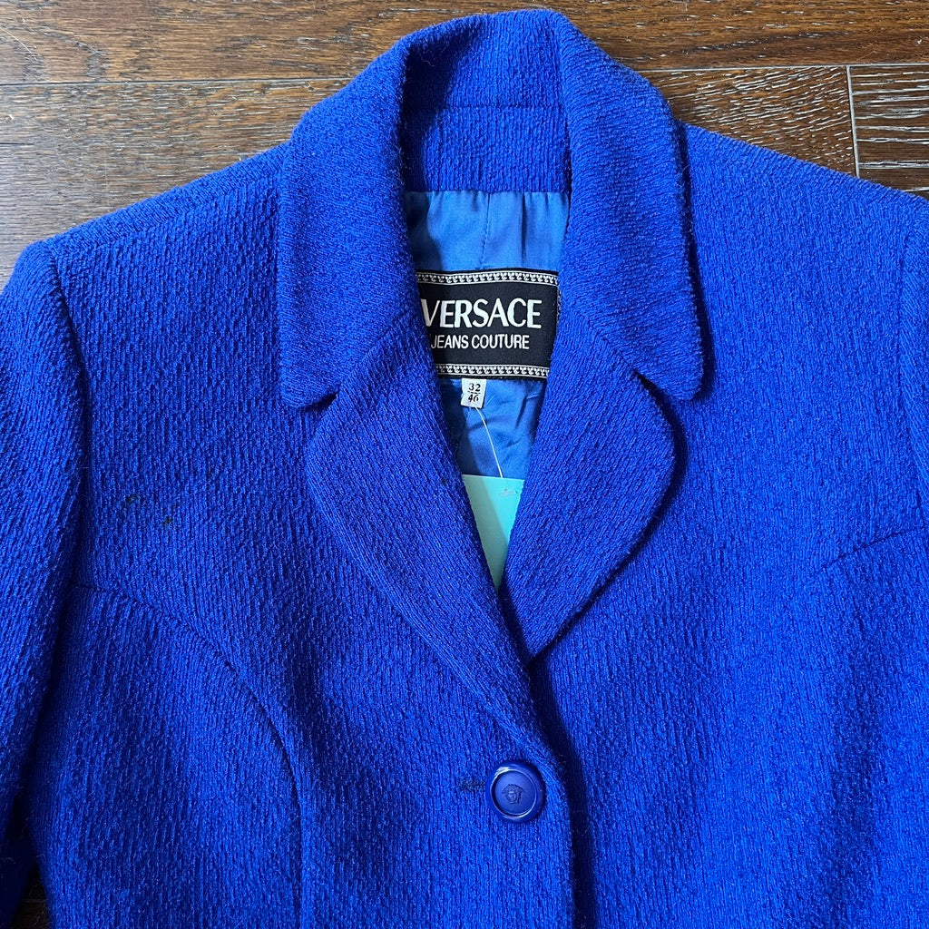 Versace Jeans Couture Textured Cobalt Blue Blazer