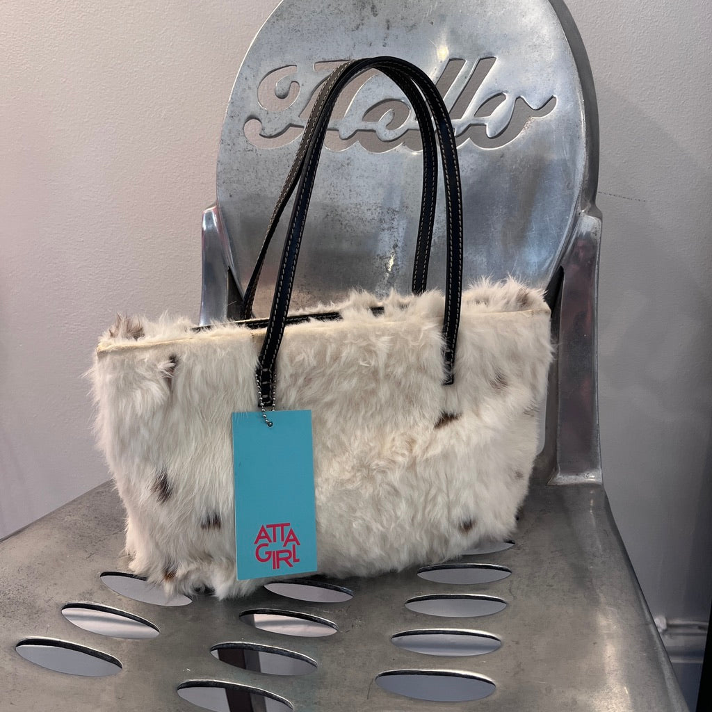 Fendi White Rabbit Fur Small Tote Bag