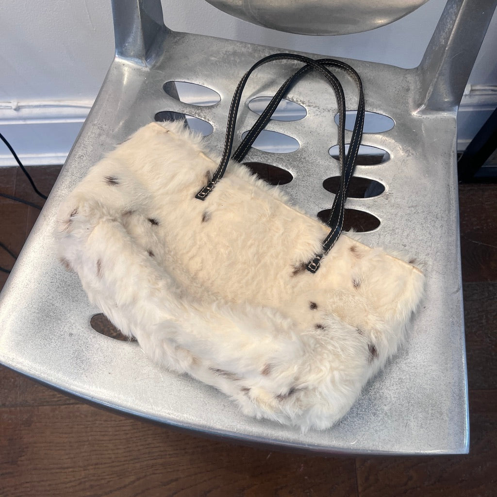 Fendi White Rabbit Fur Small Tote Bag