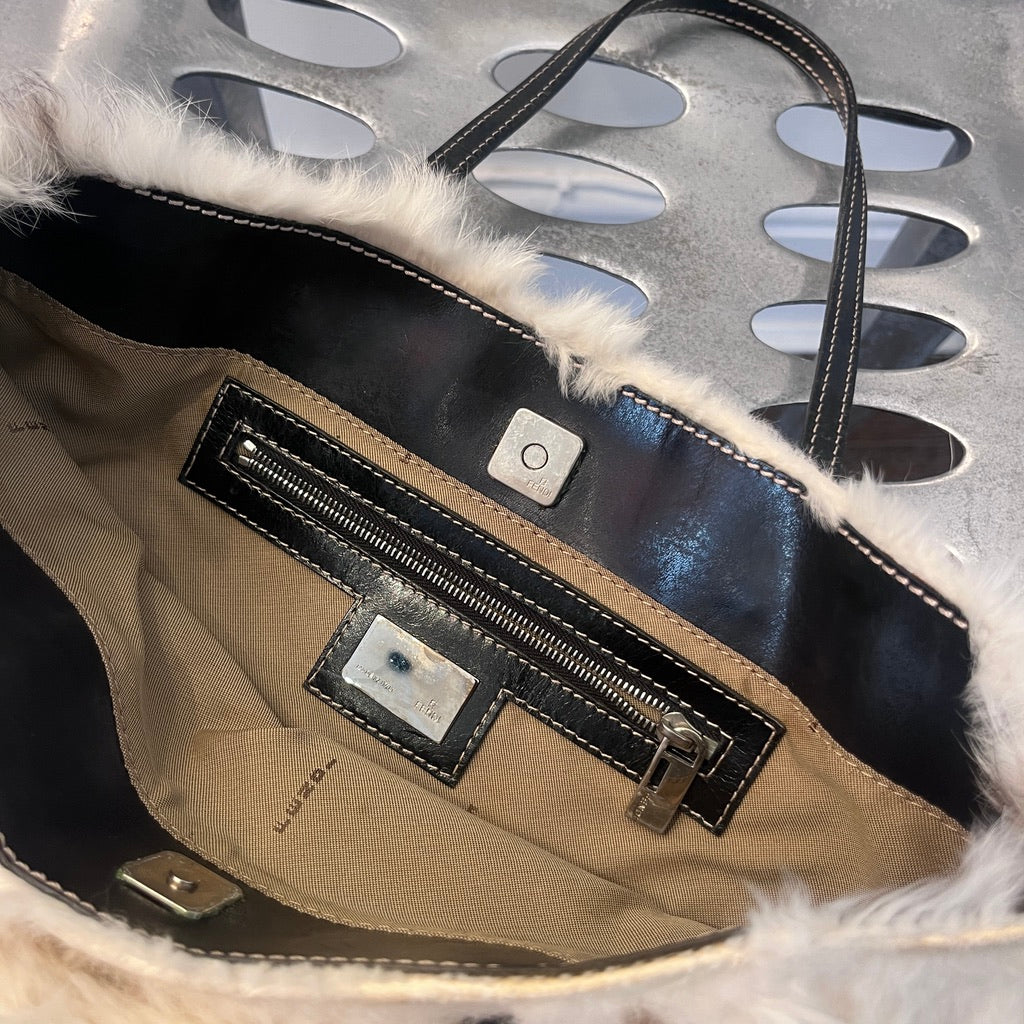 Fendi White Rabbit Fur Small Tote Bag