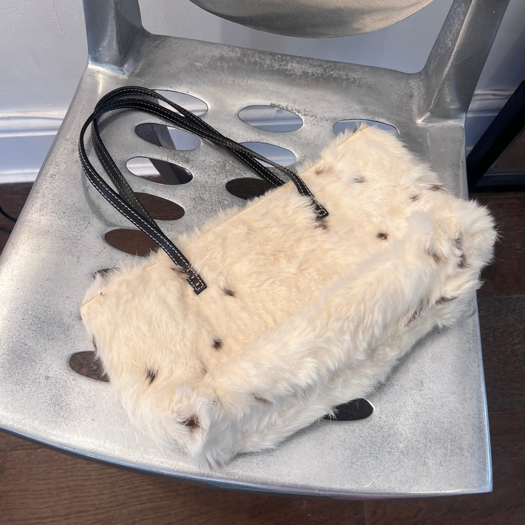 Fendi White Rabbit Fur Small Tote Bag