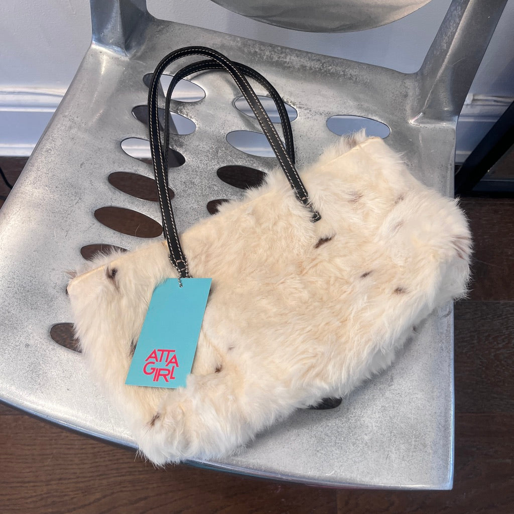 Fendi White Rabbit Fur Small Tote Bag