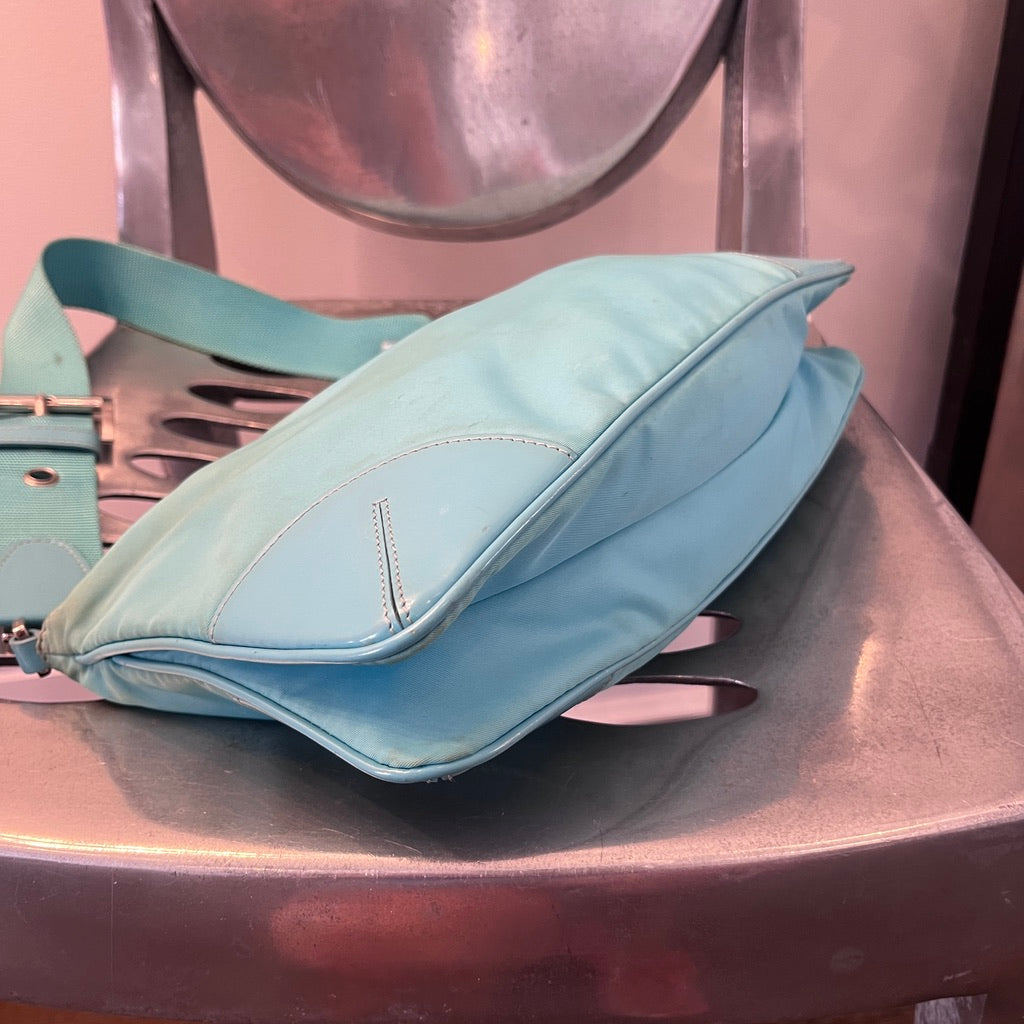 Prada Blue Tessuto Nylon With Saffiano Leather Trim Bag
